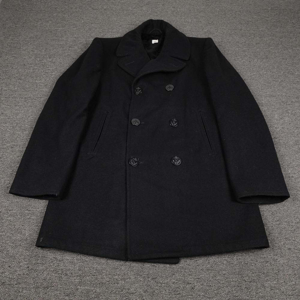 Vintage US Navy Coat Mens 42L Black Wool Peacoat Anchor Buttons Made USA 80s